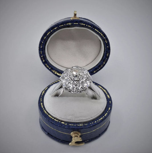 Diamond Ring Old Mine Cut Antique Vintage Cluster 2.80 Carats White Gold BA161