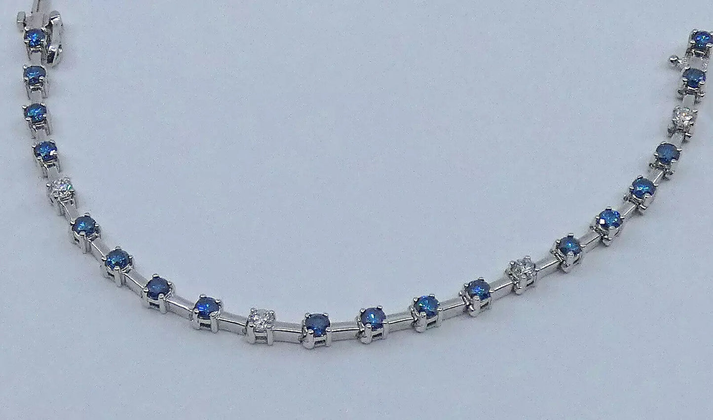 Diamond Bracelet 4.5 Carats Tennis Line Blue White Gold 7 inches BA221