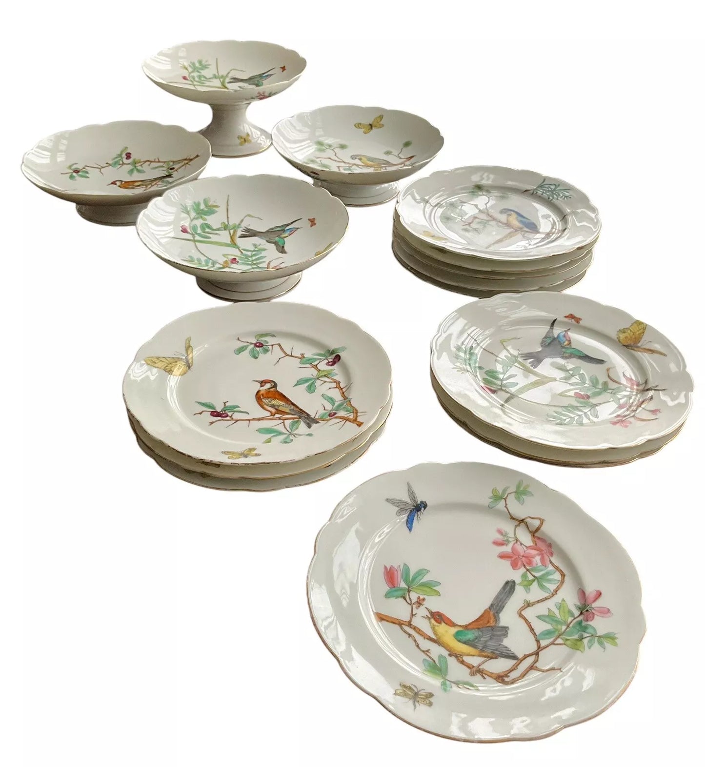 ANTIQUE CIRCA 1880 FRENCH HARD PASTE PORCELAIN 4 TAZZA/12PLATES DINNER SERVICE