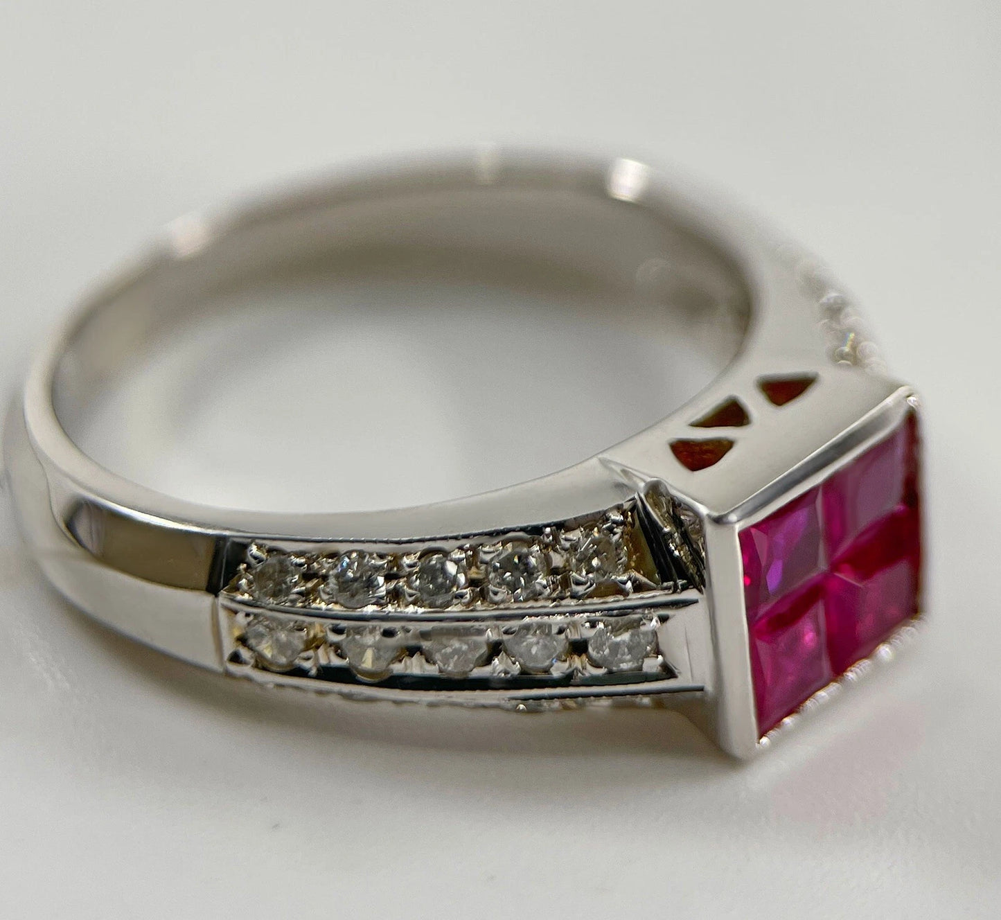 Pink Sapphire Diamond Ring Band 1.05 Carats 14ct White Gold Size N1/2 BA303