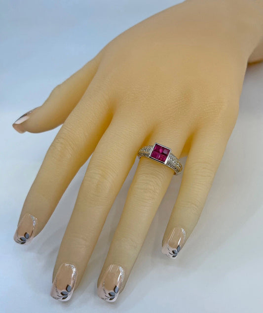 Pink Sapphire Diamond Ring Band 1.05 Carats 14ct White Gold Size N1/2 BA303