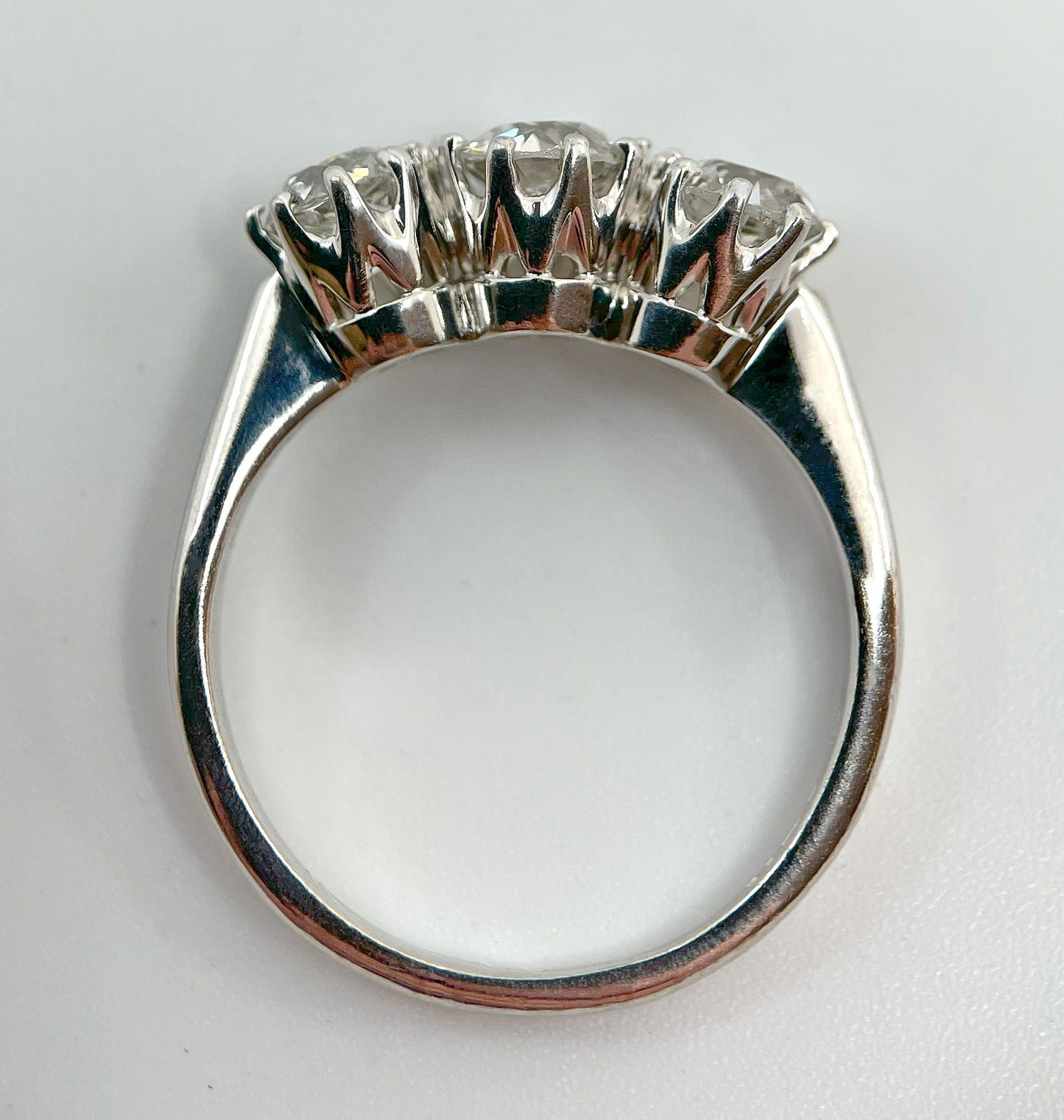 Diamond Ring 3 Stone Trilogy Old Cut 1.5 Carats 18ct White Gold Size O BA338