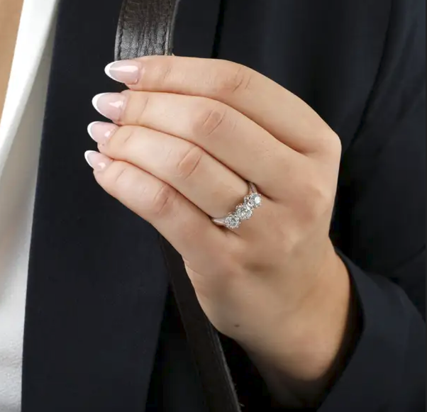 Diamond Ring 3 Stone Trilogy Old Cut 1.5 Carats 18ct White Gold Size O BA338