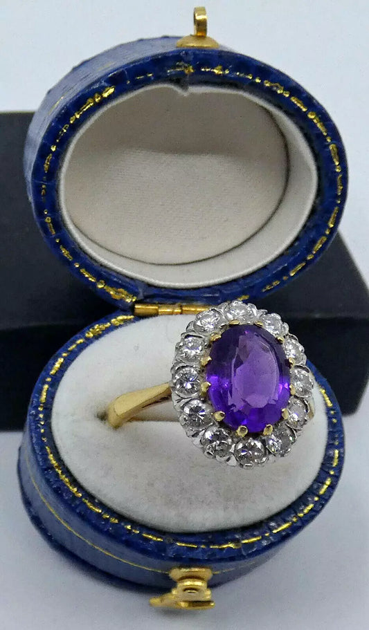 Amethyst Diamond Ring 2.75 Carats 18ct Yellow Gold Size M BA222