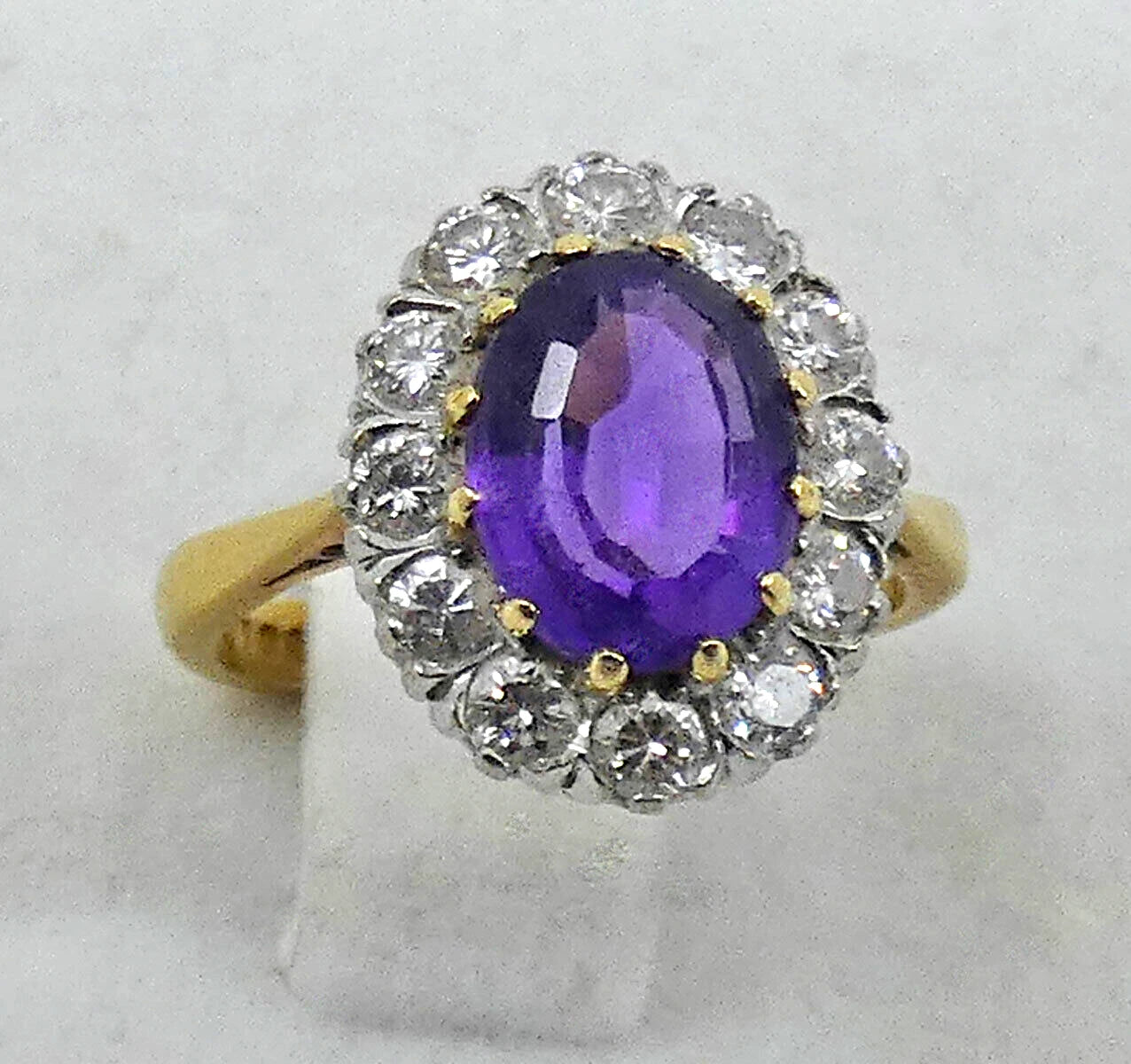 Amethyst Diamond Ring 2.75 Carats 18ct Yellow Gold Size M BA222