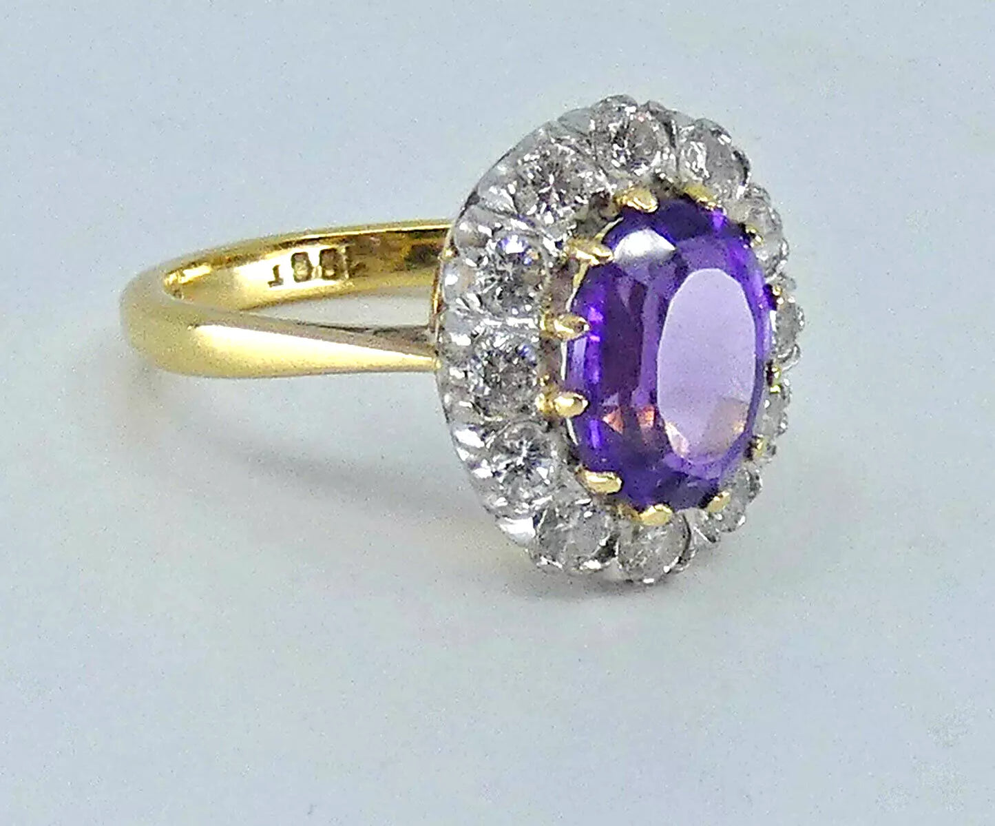 Amethyst Diamond Ring 2.75 Carats 18ct Yellow Gold Size M BA222