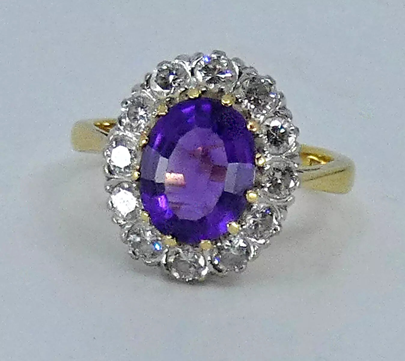 Amethyst Diamond Ring 2.75 Carats 18ct Yellow Gold Size M BA222