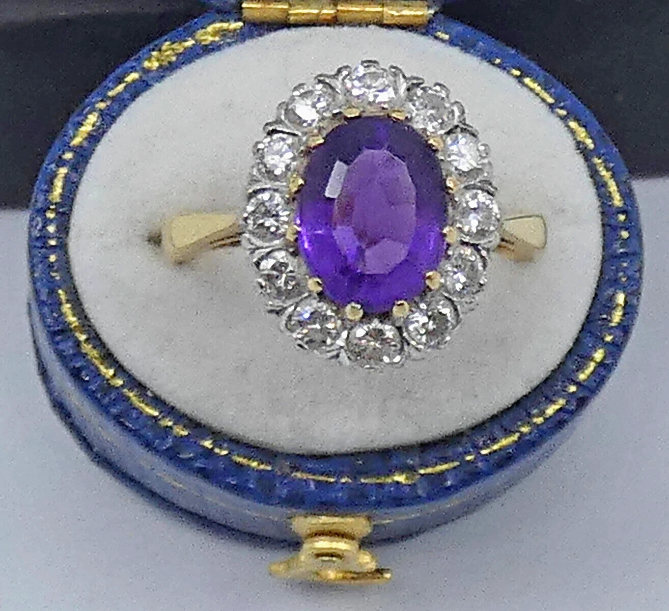 Amethyst Diamond Ring 2.75 Carats 18ct Yellow Gold Size M BA222