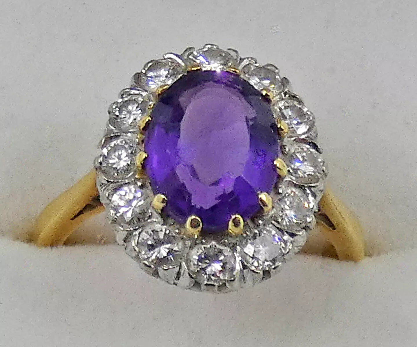Amethyst Diamond Ring 2.75 Carats 18ct Yellow Gold Size M BA222