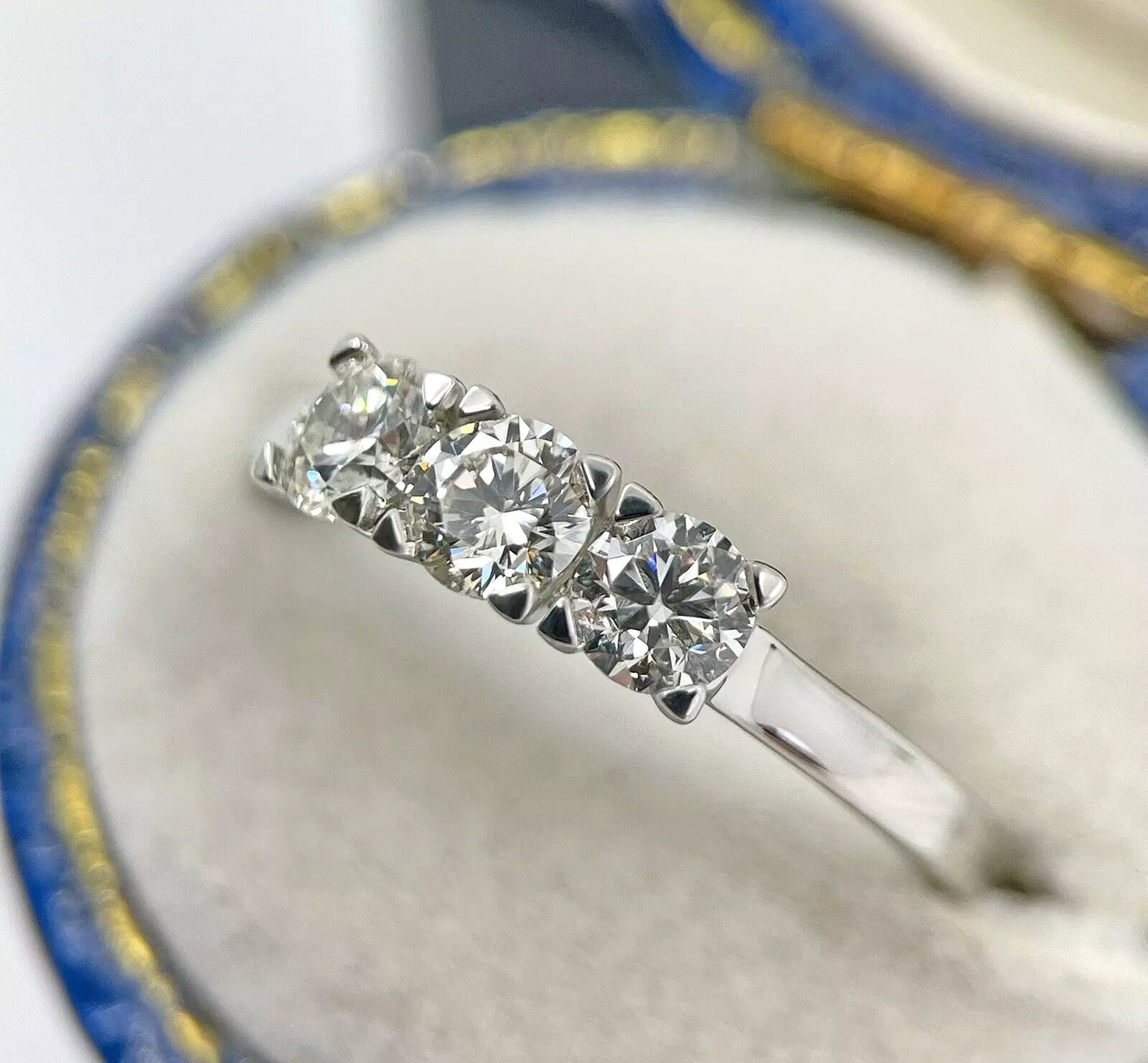 Diamond Ring Trilogy Modern 3 Stone Platinum Size I1/2 BA305