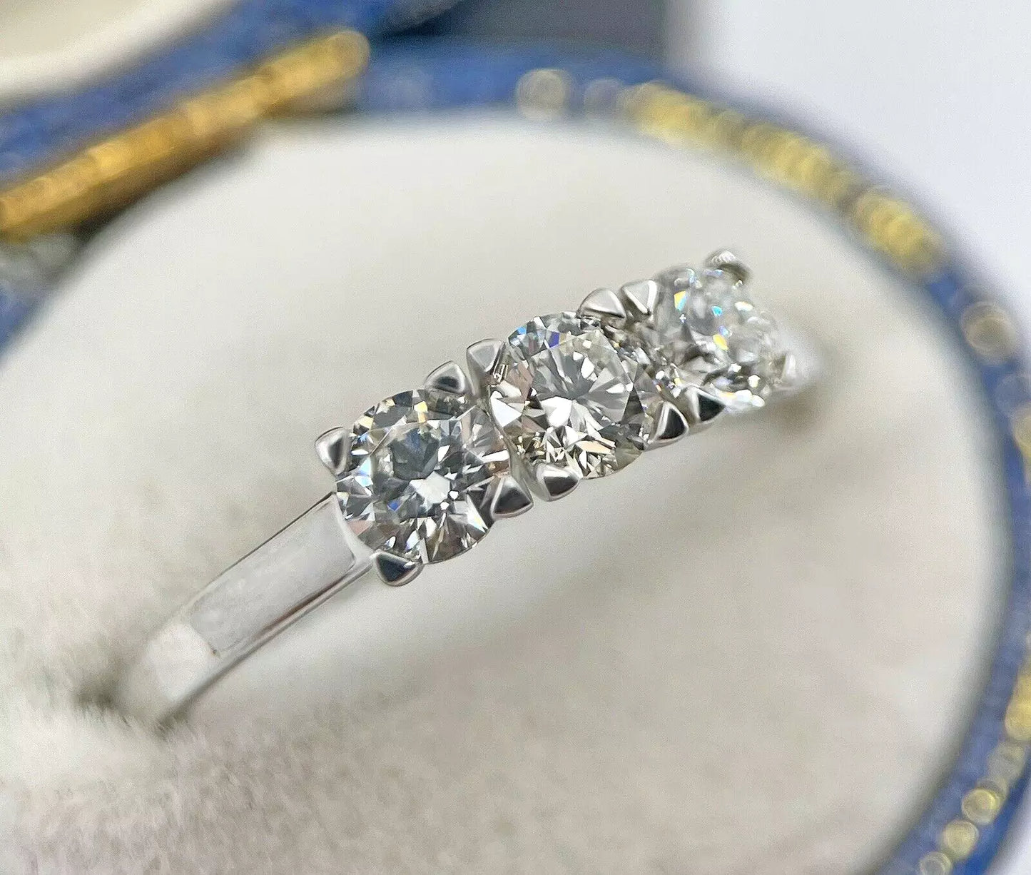 Diamond Ring Trilogy Modern 3 Stone Platinum Size I1/2 BA305