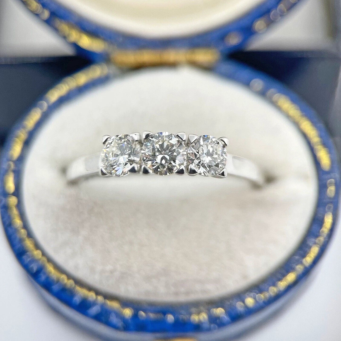 Diamond Ring Trilogy Modern 3 Stone Platinum Size I1/2 BA305