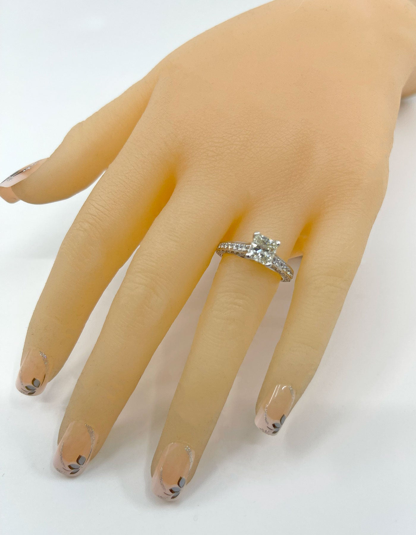 Diamond Ring Solitaire Princess Square Pave 2 carats 18ct White Gold BA336