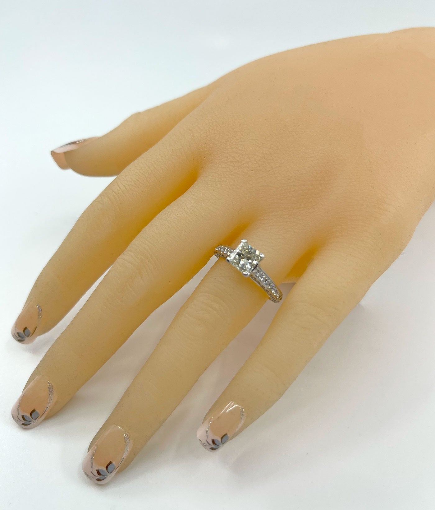 Diamond Ring Solitaire Princess Square Pave 2 carats 18ct White Gold BA336