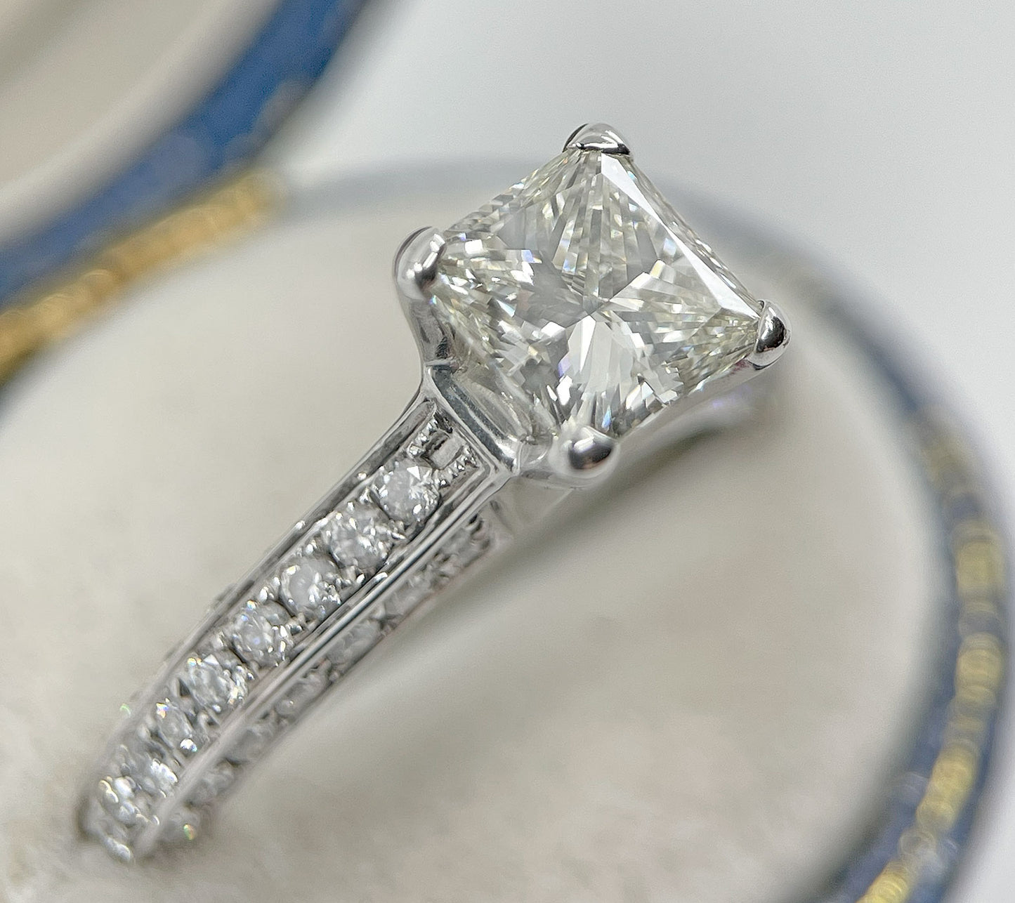 Diamond Ring Solitaire Princess Square Pave 2 carats 18ct White Gold BA336