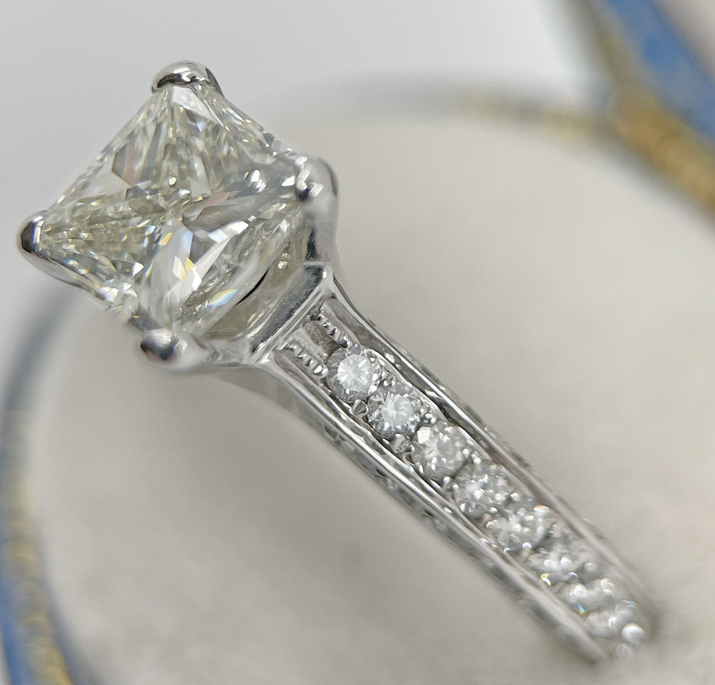 Diamond Ring Solitaire Princess Square Pave 2 carats 18ct White Gold BA336