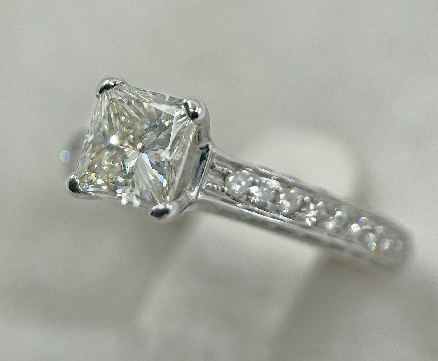 Diamond Ring Solitaire Princess Square Pave 2 carats 18ct White Gold BA336