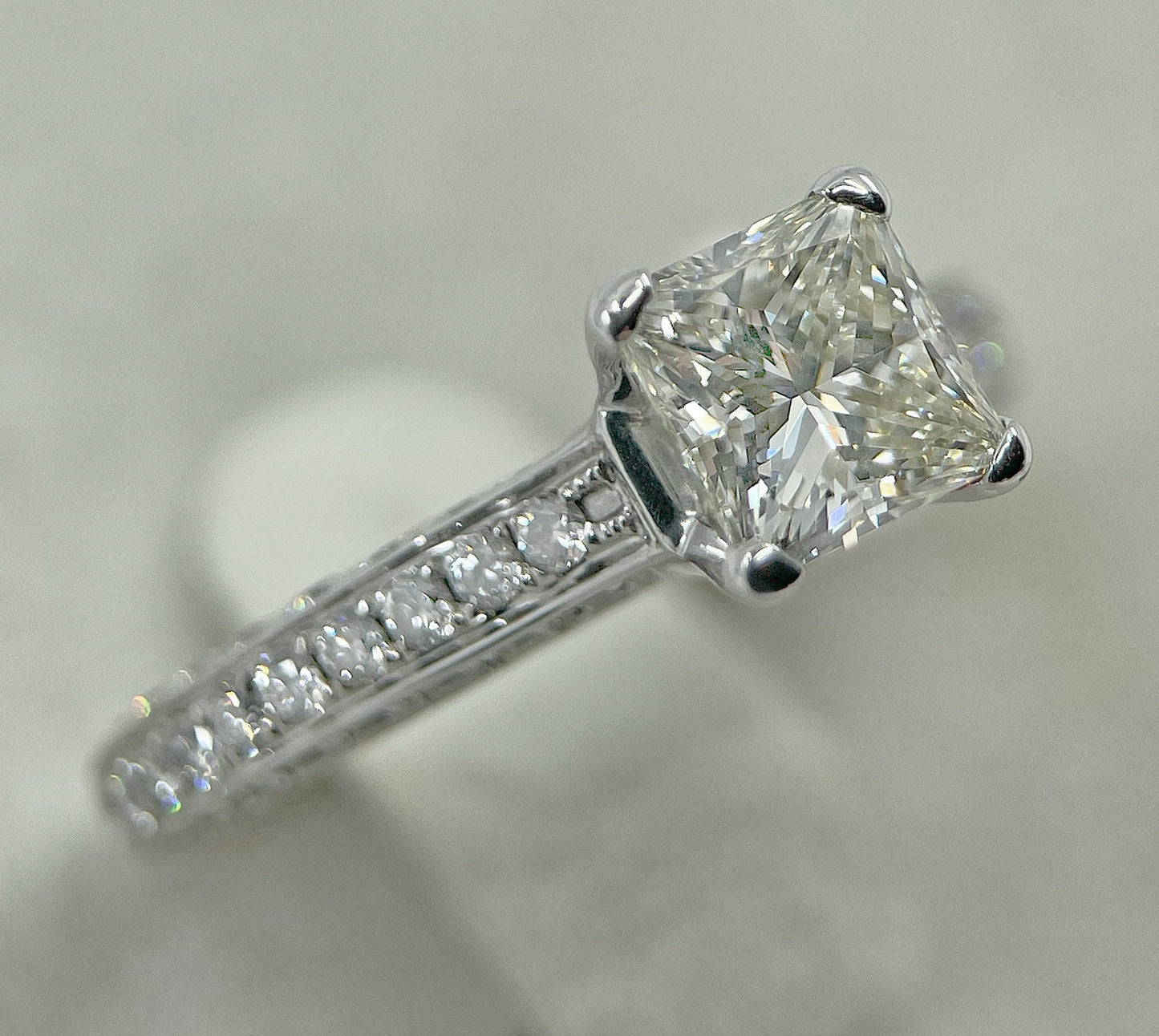 Diamond Ring Solitaire Princess Square Pave 2 carats 18ct White Gold BA336