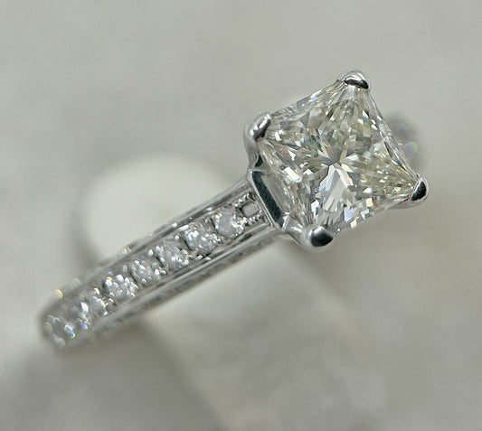 Diamond Ring Solitaire Princess Square Pave 2 carats 18ct White Gold BA336