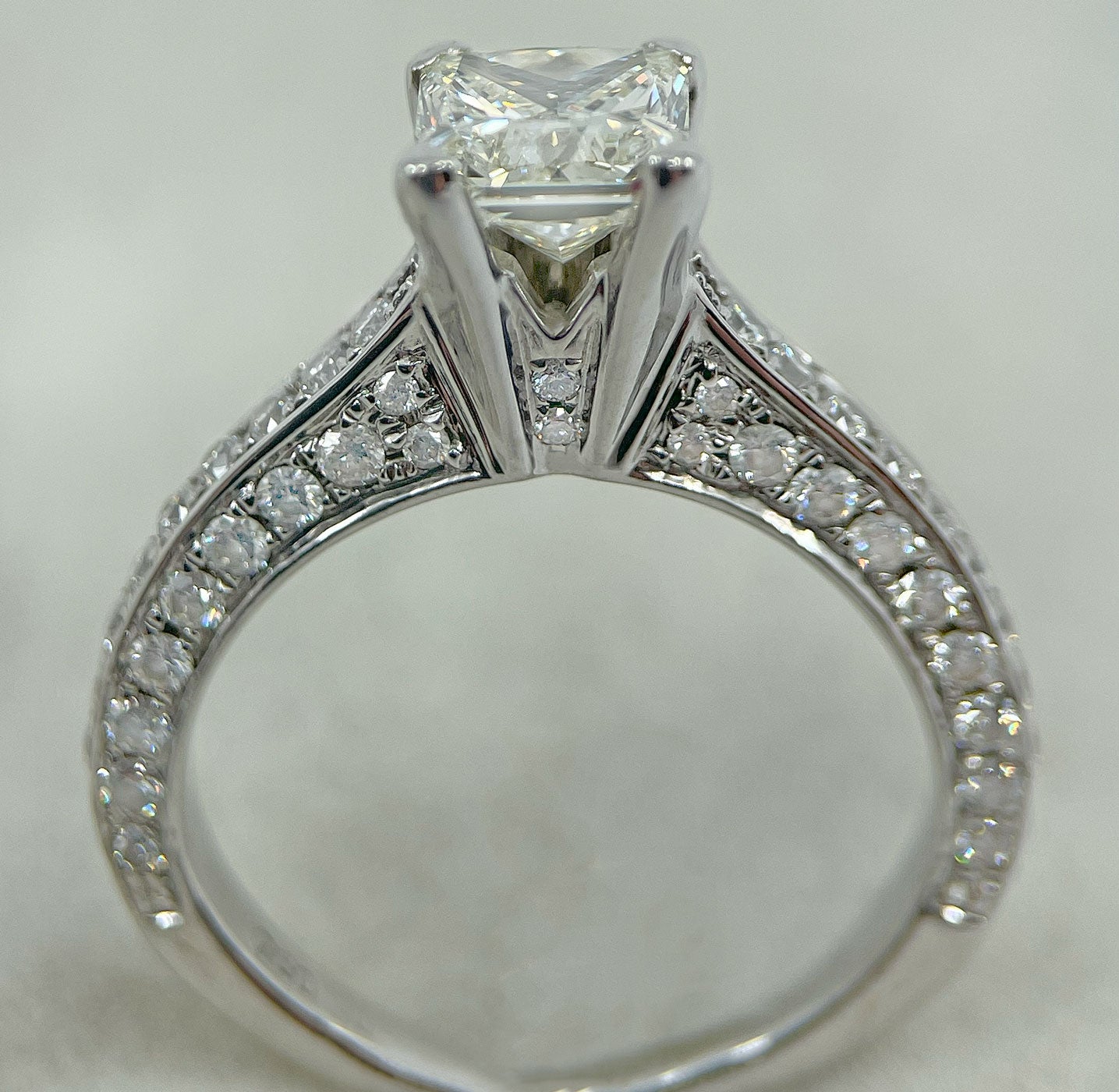 Diamond Ring Solitaire Princess Square Pave 2 carats 18ct White Gold BA336