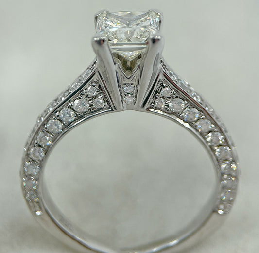 Diamond Ring Solitaire Princess Square Pave 2 carats 18ct White Gold BA336
