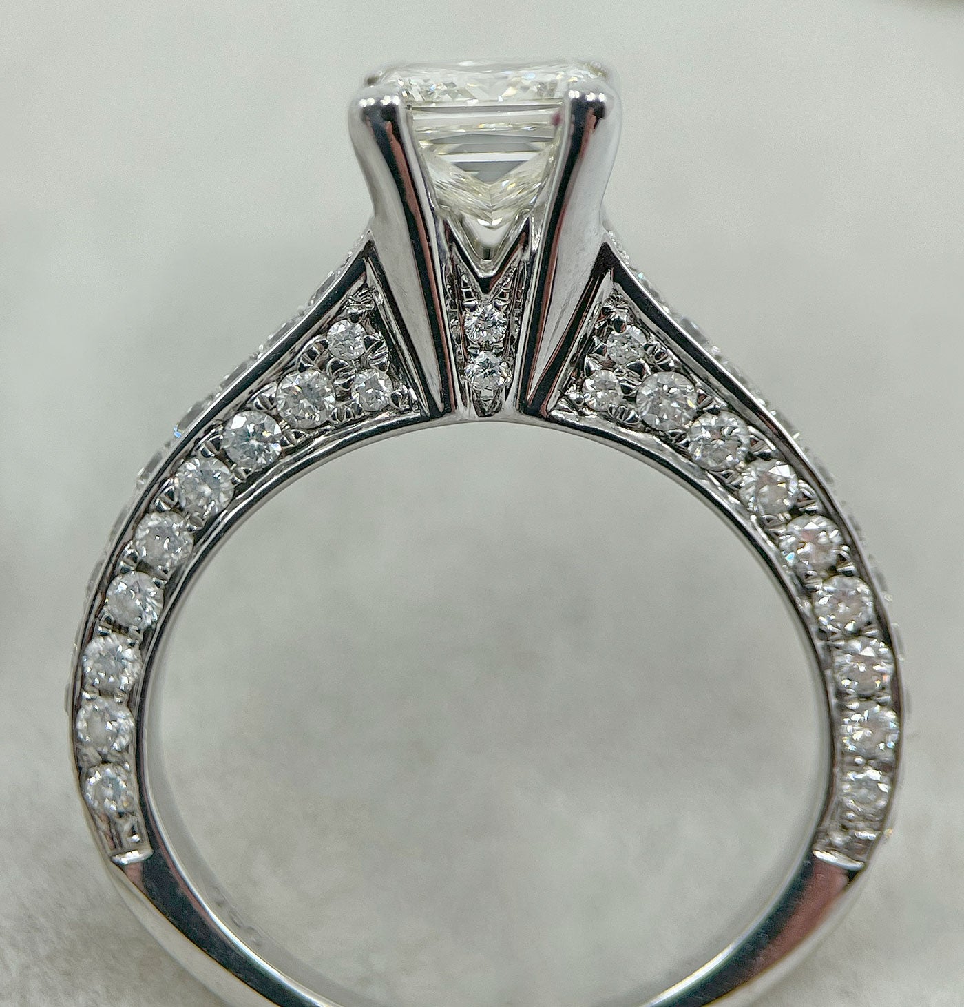 Diamond Ring Solitaire Princess Square Pave 2 carats 18ct White Gold BA336