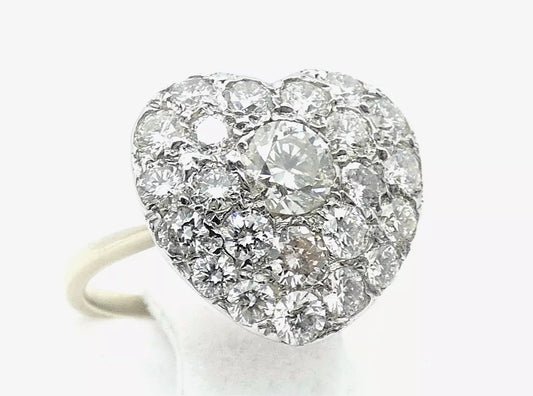Diamond Ring Heart Shaped Vintage 2.30 Carats UNIQUE Size L1/2 BA146