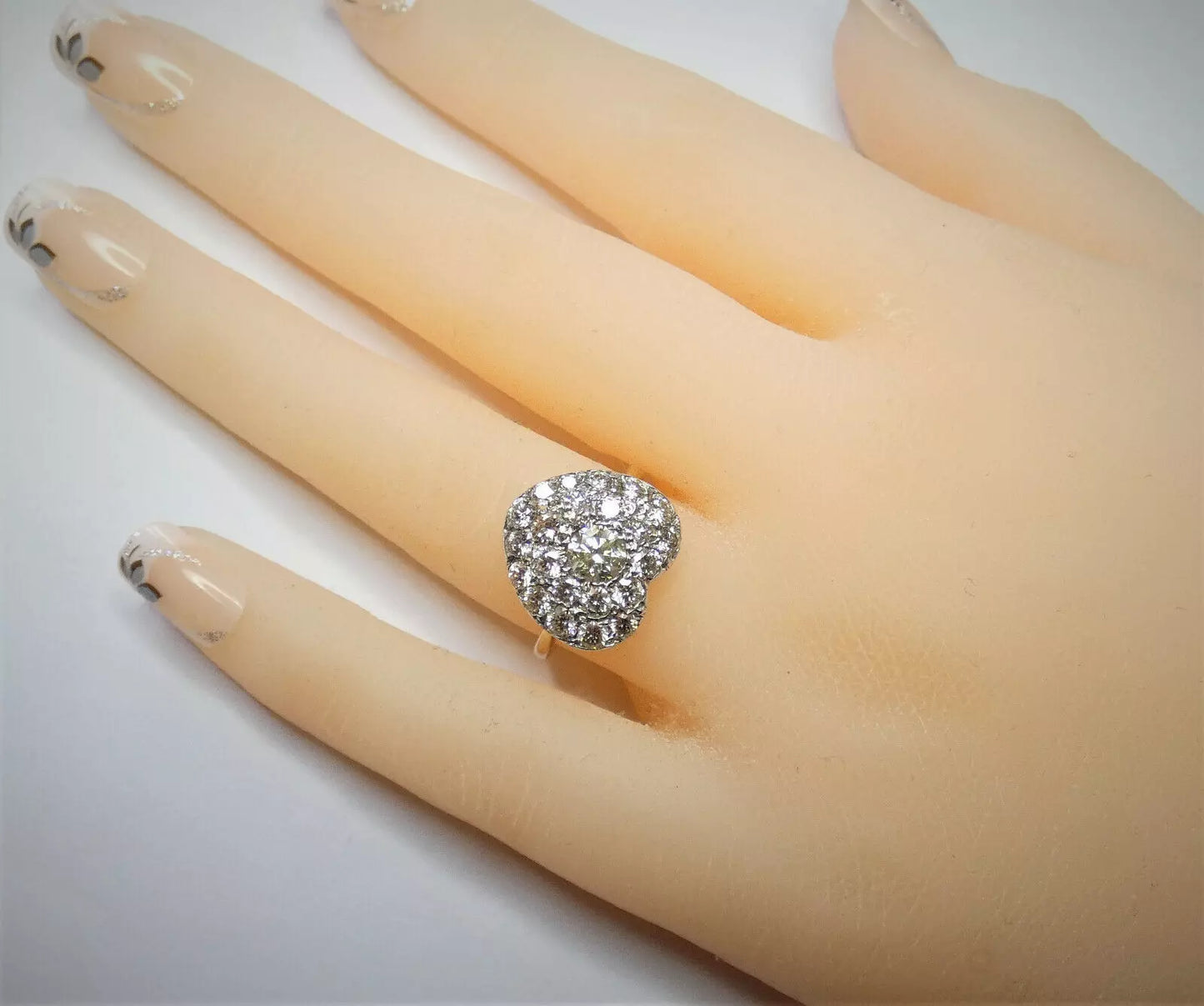 Diamond Ring Heart Shaped Vintage 2.30 Carats UNIQUE Size L1/2 BA146