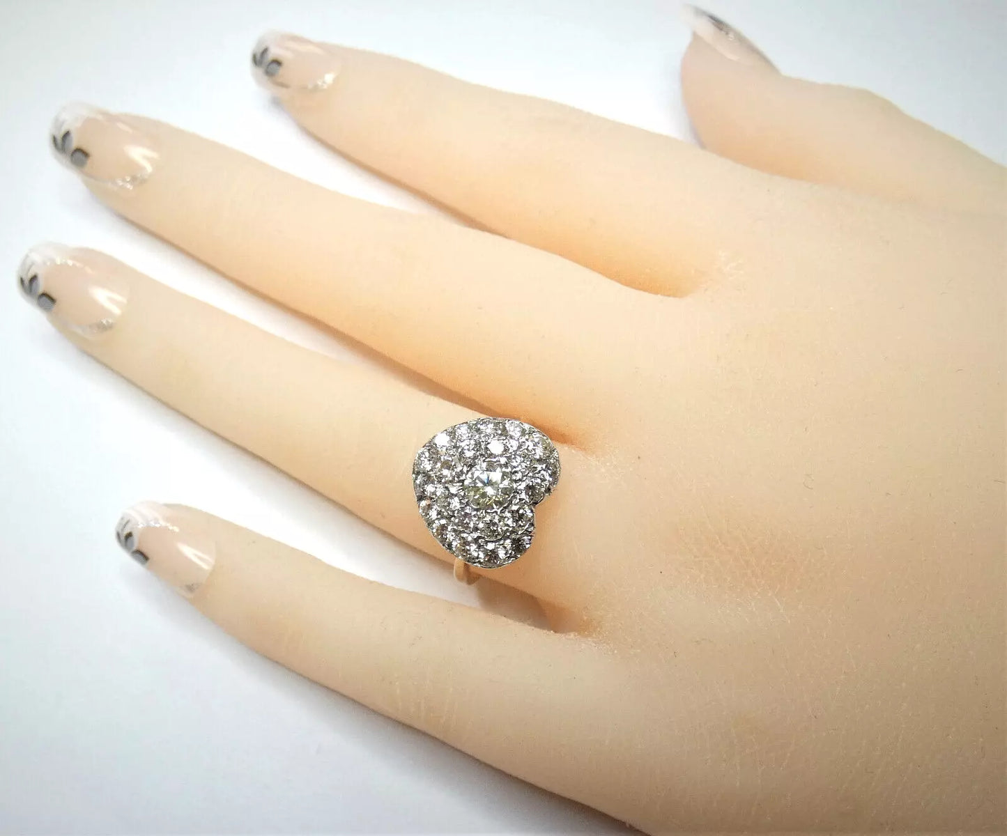 Diamond Ring Heart Shaped Vintage 2.30 Carats UNIQUE Size L1/2 BA146