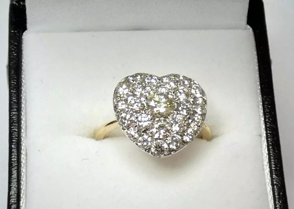 Diamond Ring Heart Shaped Vintage 2.30 Carats UNIQUE Size L1/2 BA146