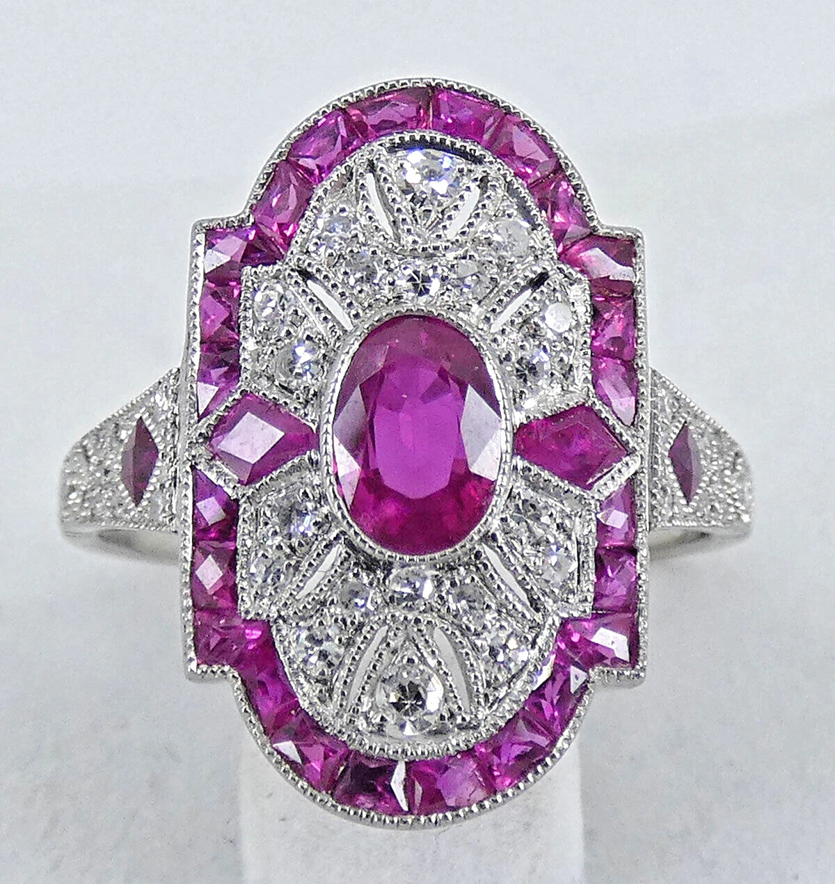 Platinum Ruby Diamond Ring Art Deco Style Size M1/2 BA159