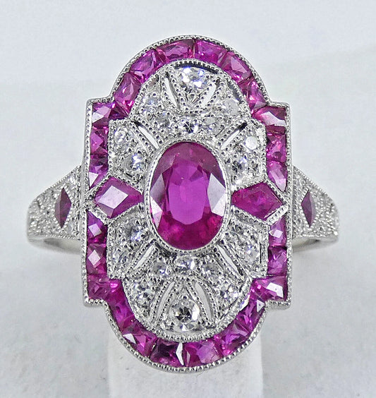 Platinum Ruby Diamond Ring Art Deco Style Size M1/2 BA159
