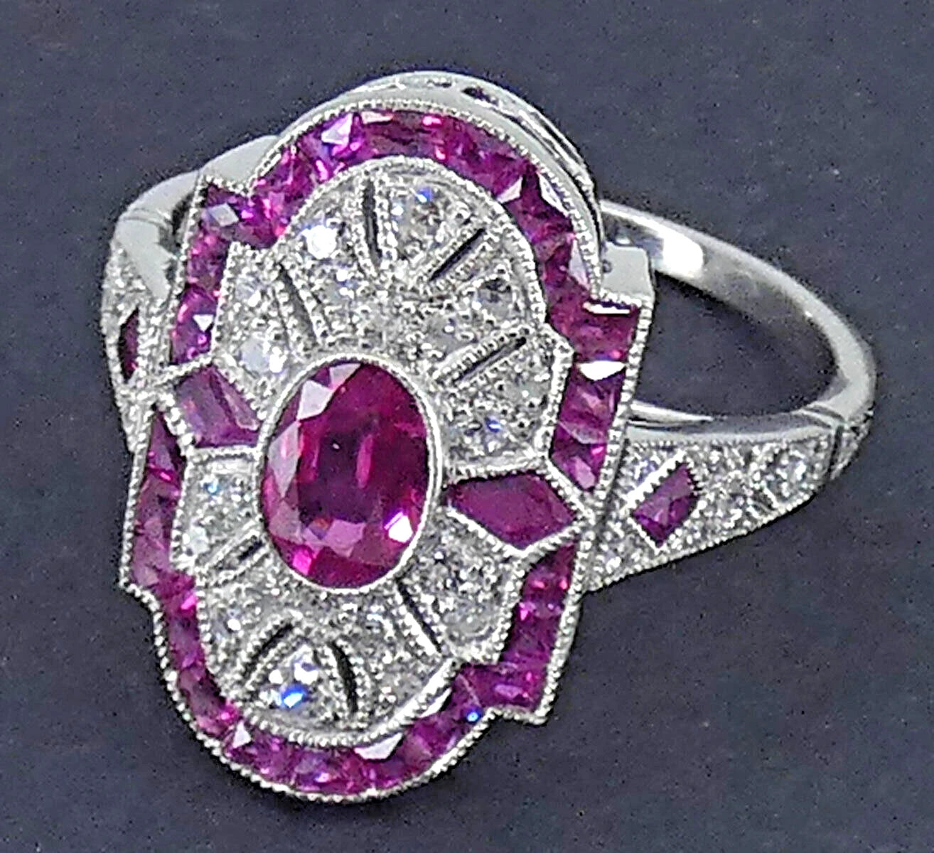 Platinum Ruby Diamond Ring Art Deco Style Size M1/2 BA159