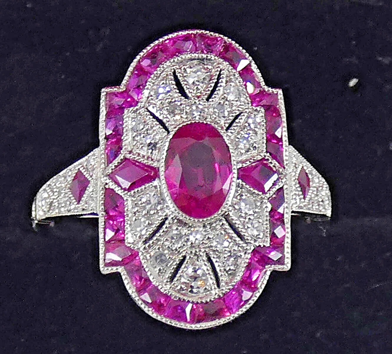 Platinum Ruby Diamond Ring Art Deco Style Size M1/2 BA159
