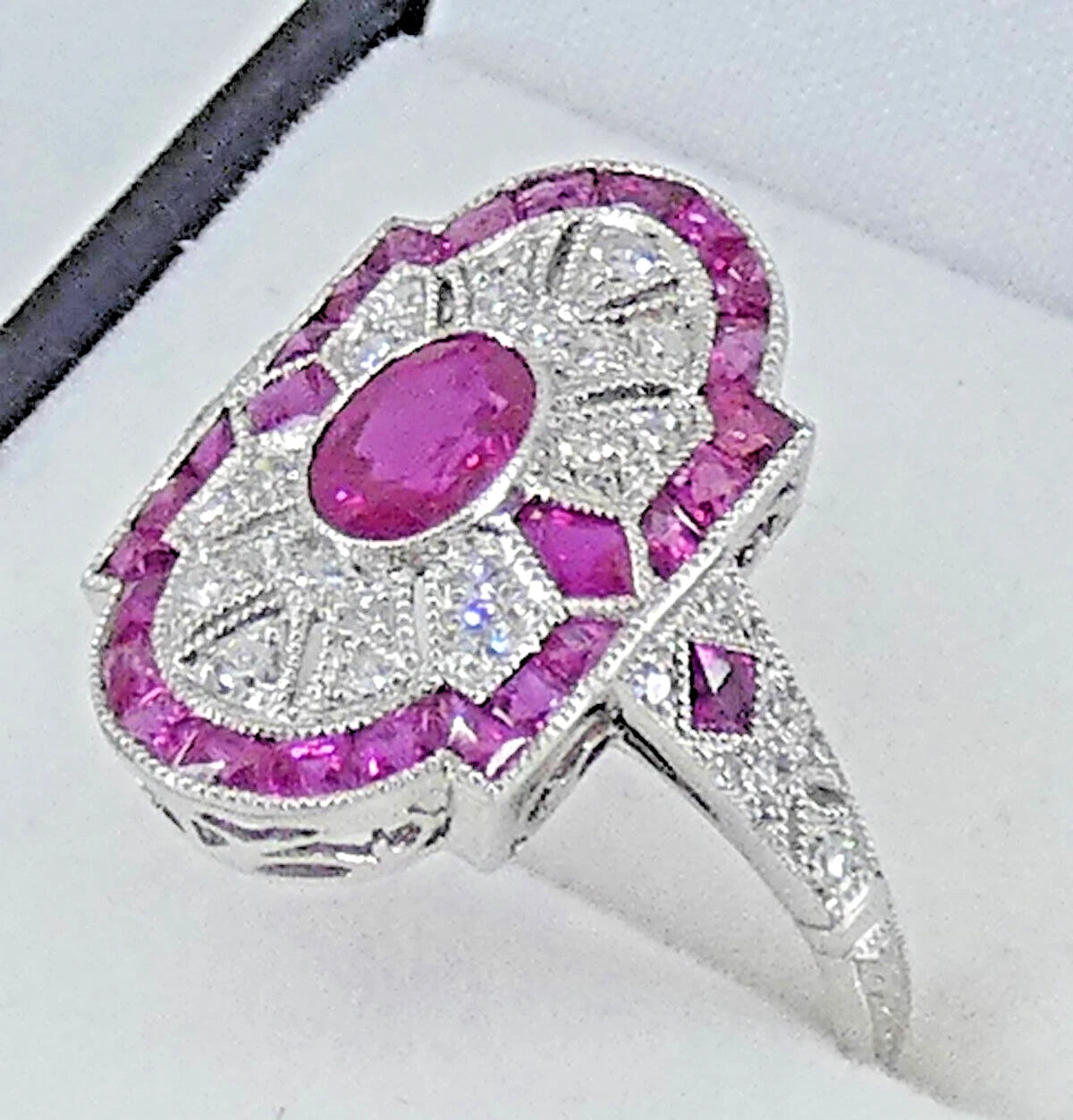Platinum Ruby Diamond Ring Art Deco Style Size M1/2 BA159