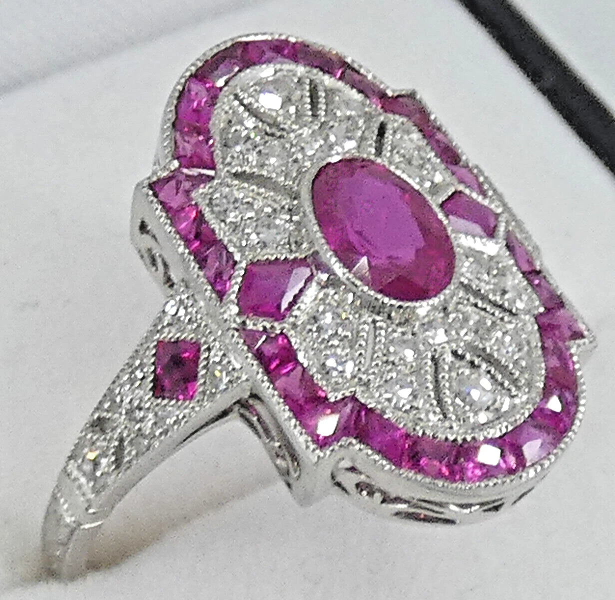 Platinum Ruby Diamond Ring Art Deco Style Size M1/2 BA159