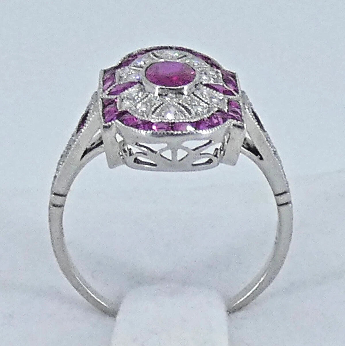 Platinum Ruby Diamond Ring Art Deco Style Size M1/2 BA159
