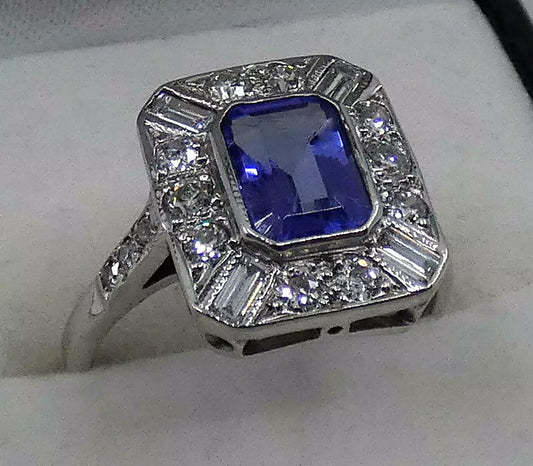 Tanzanite Diamond Ring 1.60 Carats 18ct White Gold Size K BA231