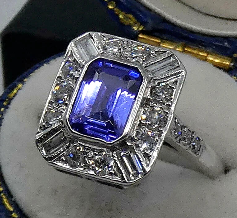 Tanzanite Diamond Ring 1.60 Carats 18ct White Gold Size K BA231