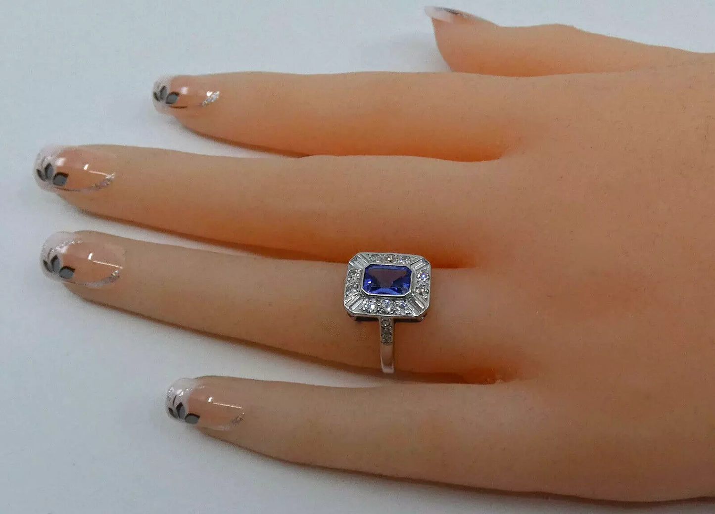 Tanzanite Diamond Ring 1.60 Carats 18ct White Gold Size K BA231