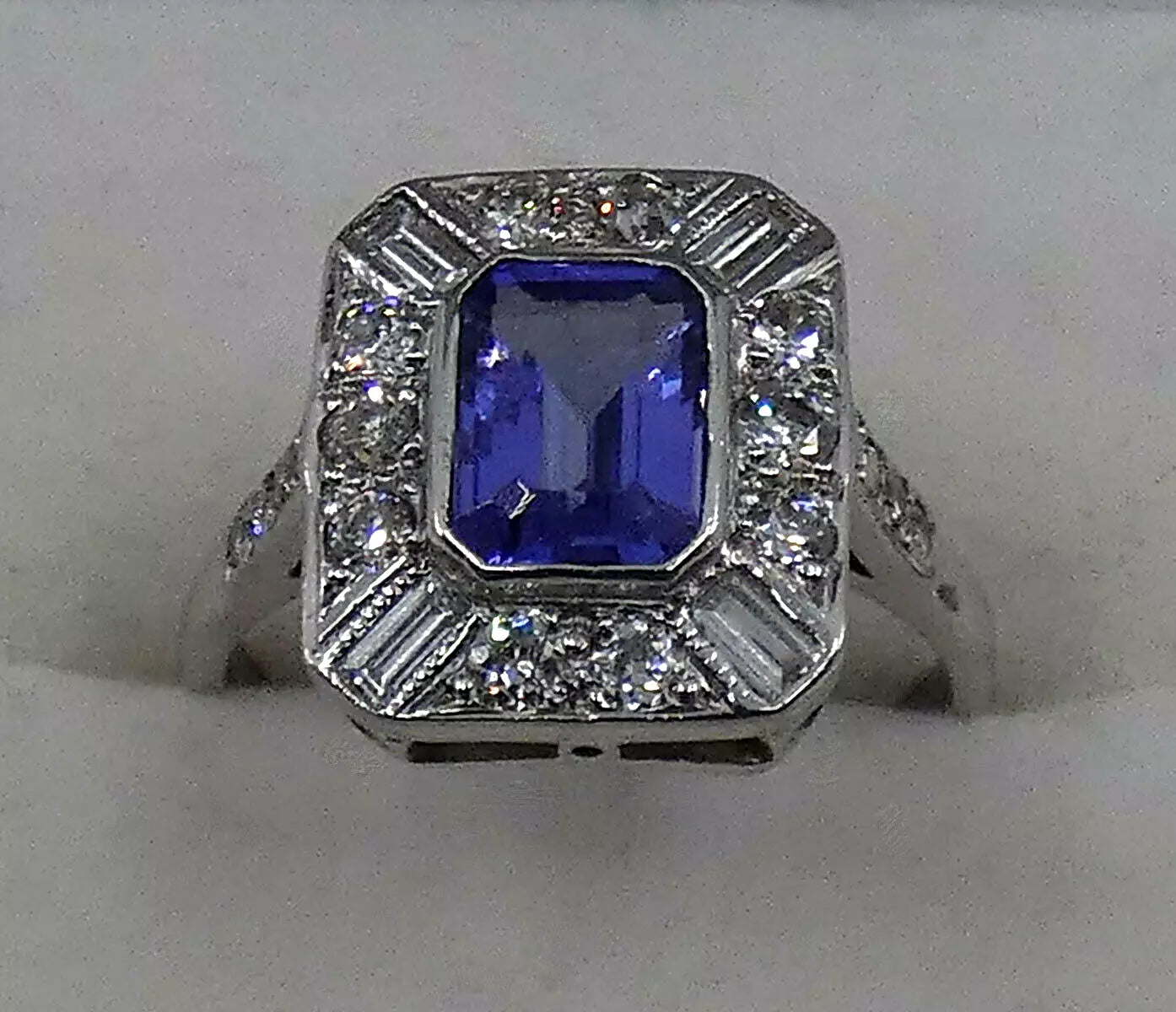 Tanzanite Diamond Ring 1.60 Carats 18ct White Gold Size K BA231