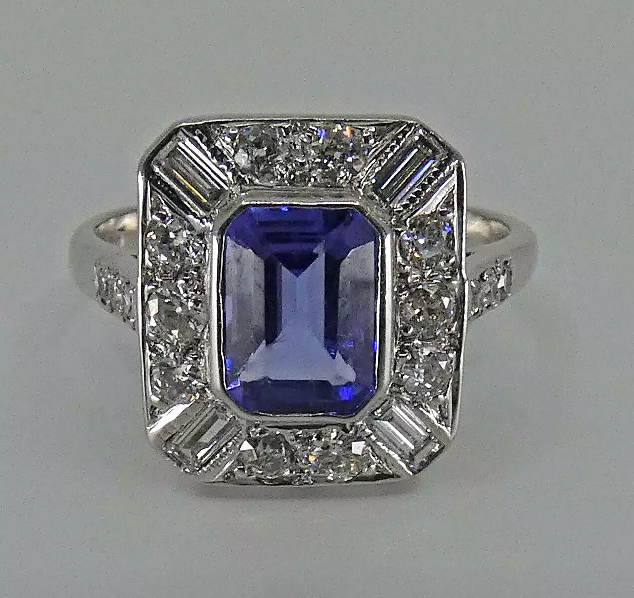 Tanzanite Diamond Ring 1.60 Carats 18ct White Gold Size K BA231