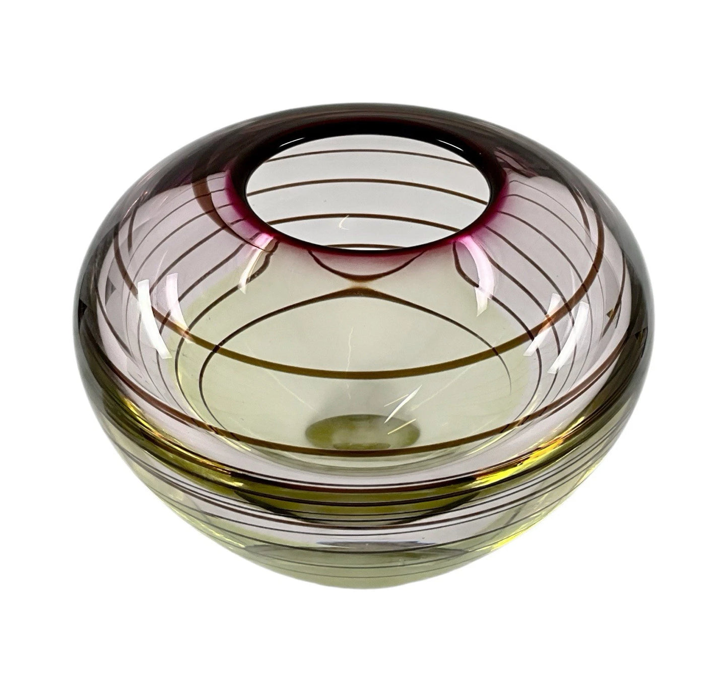 Waterford Evolution Large Crystal Flower Vase Bowl Art Glass Purple Green Swirl