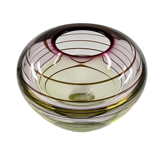 Waterford Evolution Large Crystal Flower Vase Bowl Art Glass Purple Green Swirl