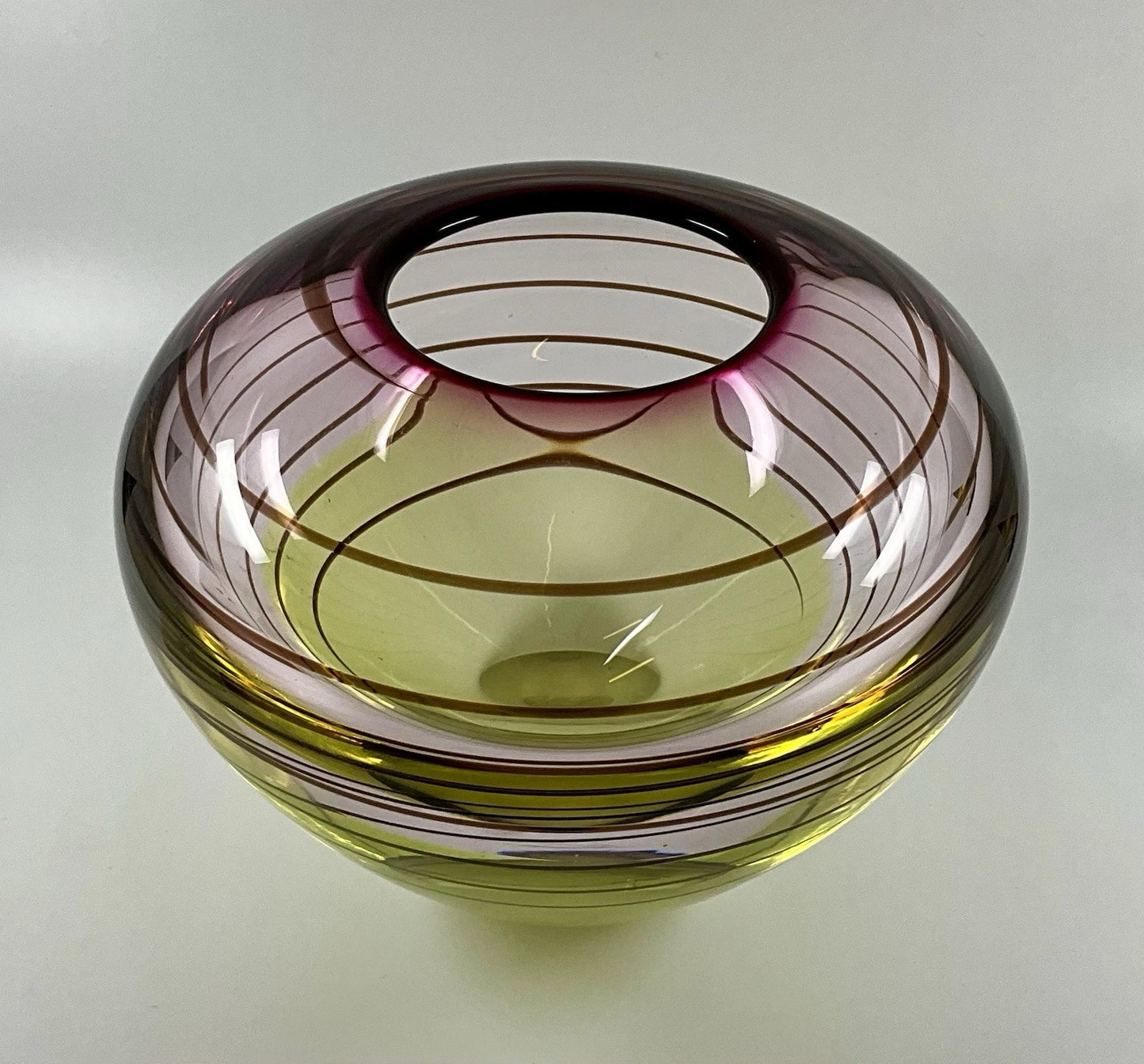 Waterford Evolution Large Crystal Flower Vase Bowl Art Glass Purple Green Swirl