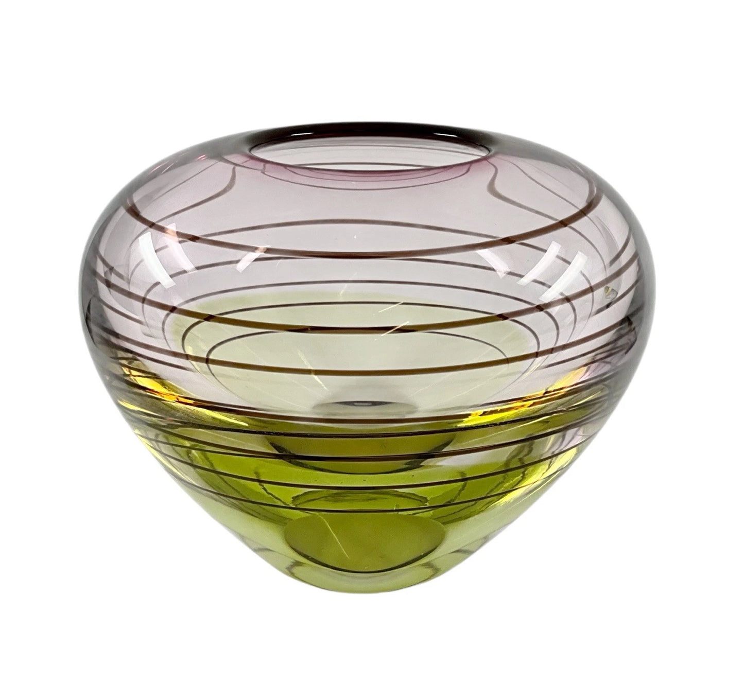 Waterford Evolution Large Crystal Flower Vase Bowl Art Glass Purple Green Swirl