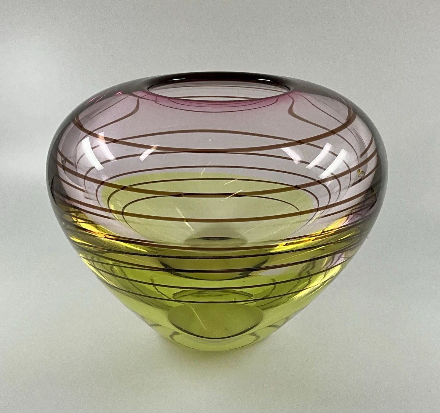 Waterford Evolution Large Crystal Flower Vase Bowl Art Glass Purple Green Swirl