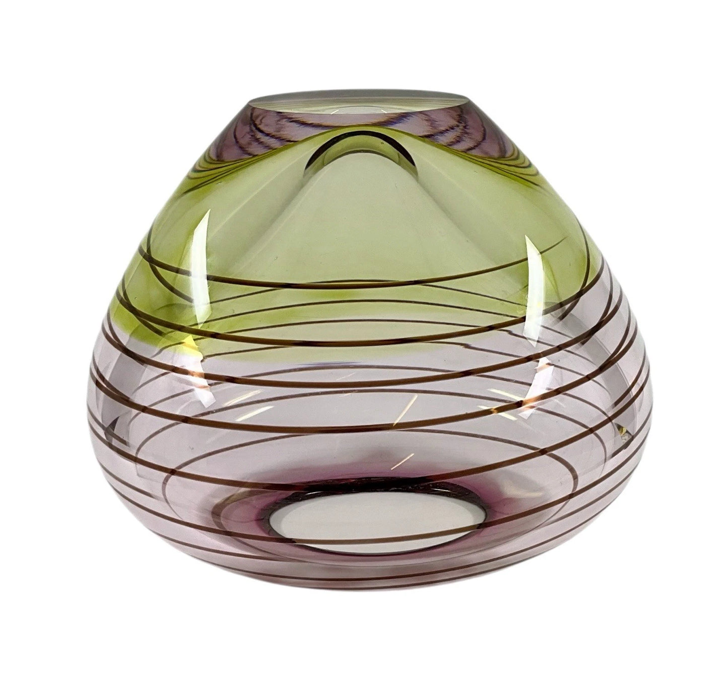 Waterford Evolution Large Crystal Flower Vase Bowl Art Glass Purple Green Swirl