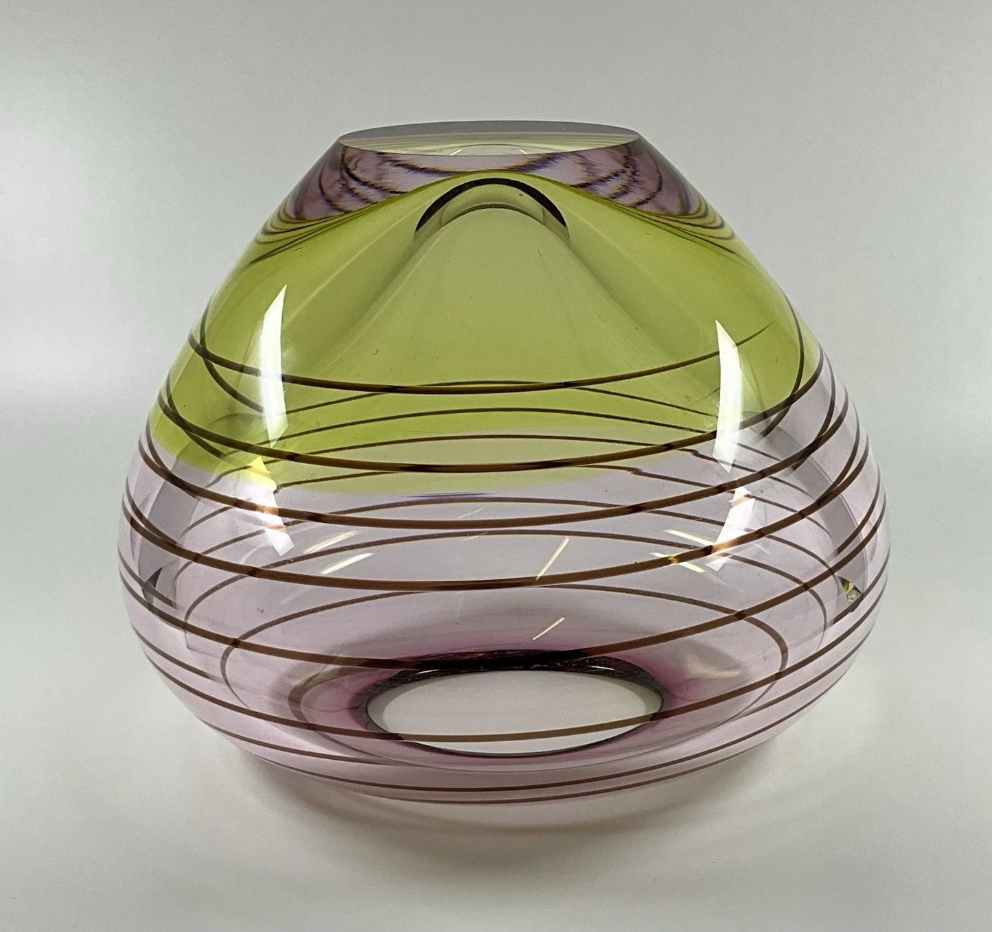 Waterford Evolution Large Crystal Flower Vase Bowl Art Glass Purple Green Swirl