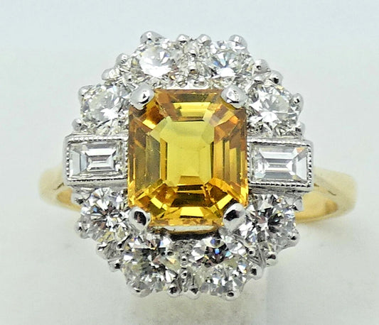 Diamond Yellow Sapphire Ring 3.25 Carats 18ct Yellow Gold Size O BA144